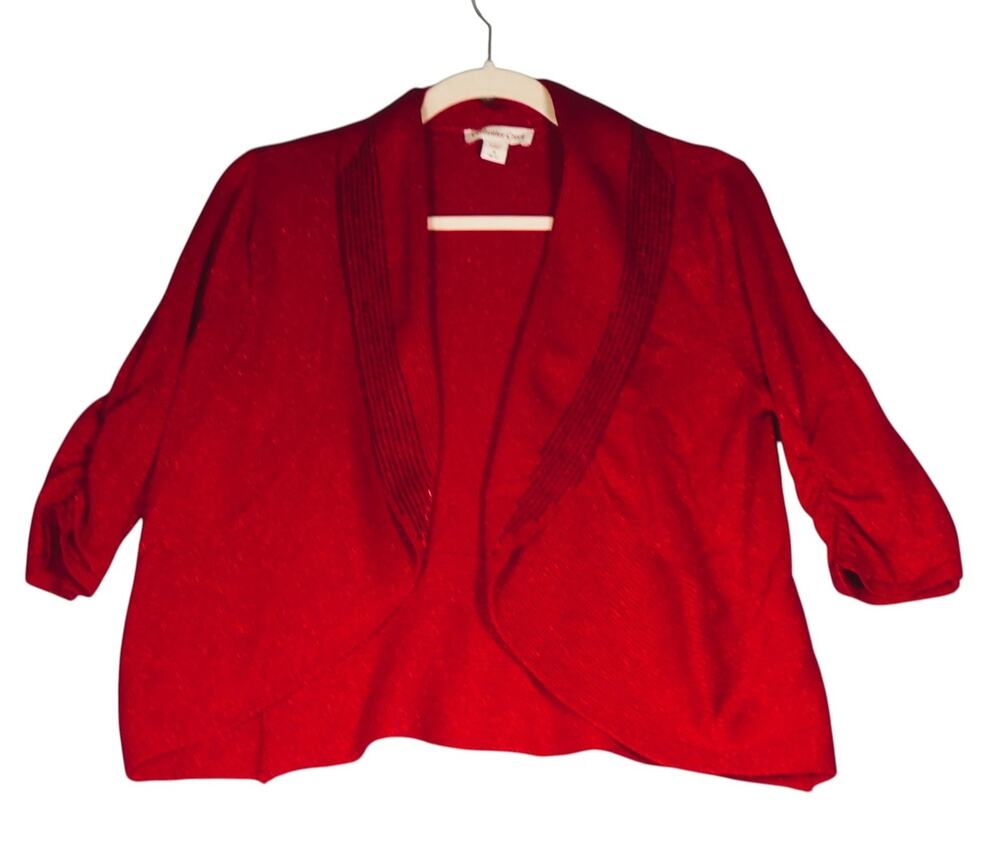 Coldwater Creek Cardigan Sweater Womens Medium 10 12 Red Shimmer Party Boho